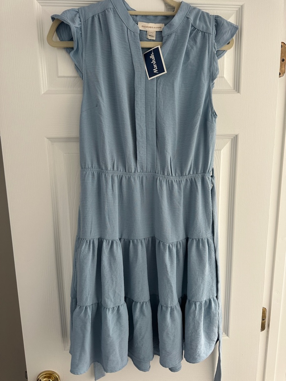 Monteau Los Angeles Sky Blue Tiered Cap-Sleeve Casual Dress